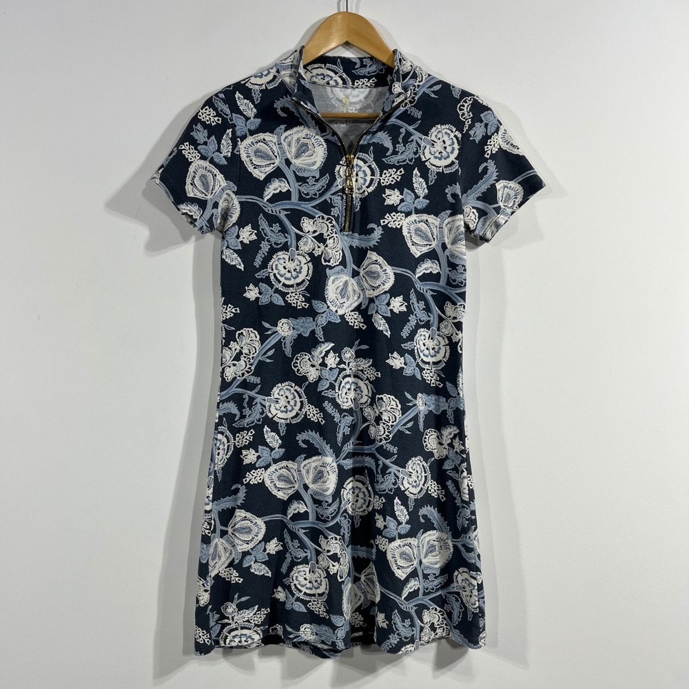 Spartina 449 Joelle Polo Floral Cotton 1/4 Zip Short Sleeve Dress Small Resort